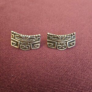 Vintage Taxco Silver Screwback Mayan-Style Earrings